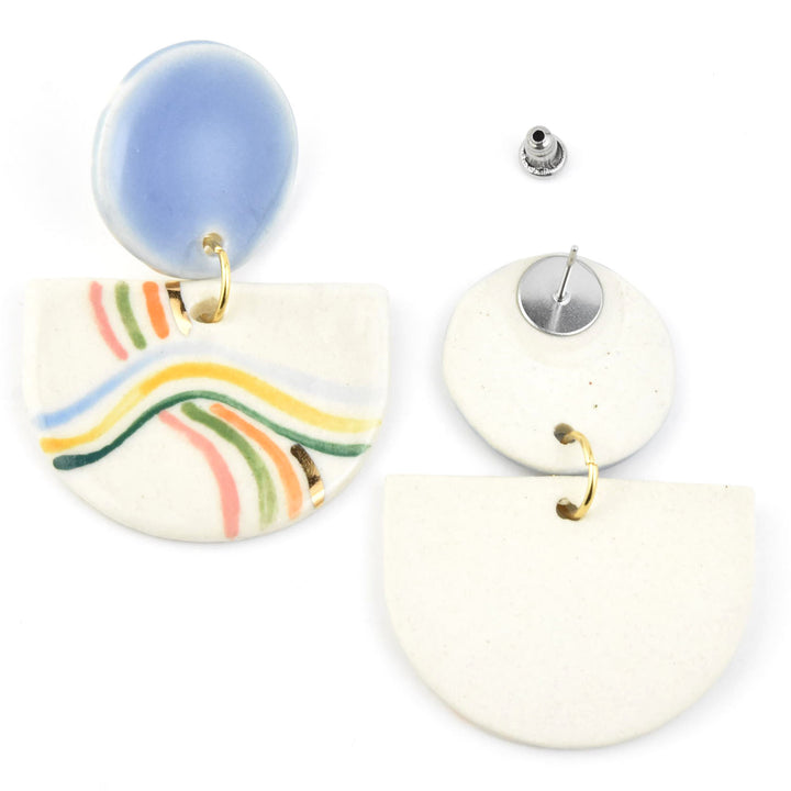 Rainbow Stripe Midcentury Statement Earrings - Goldmakers Fine Jewelry