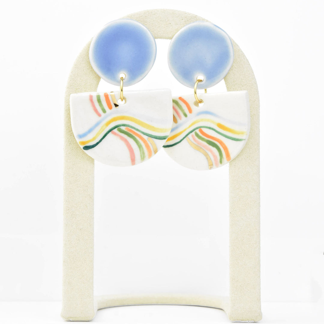 Rainbow Stripe Midcentury Statement Earrings - Goldmakers Fine Jewelry