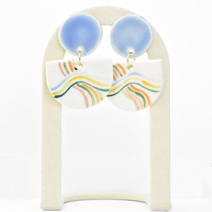 Rainbow Stripe Midcentury Statement Earrings - Goldmakers Fine Jewelry