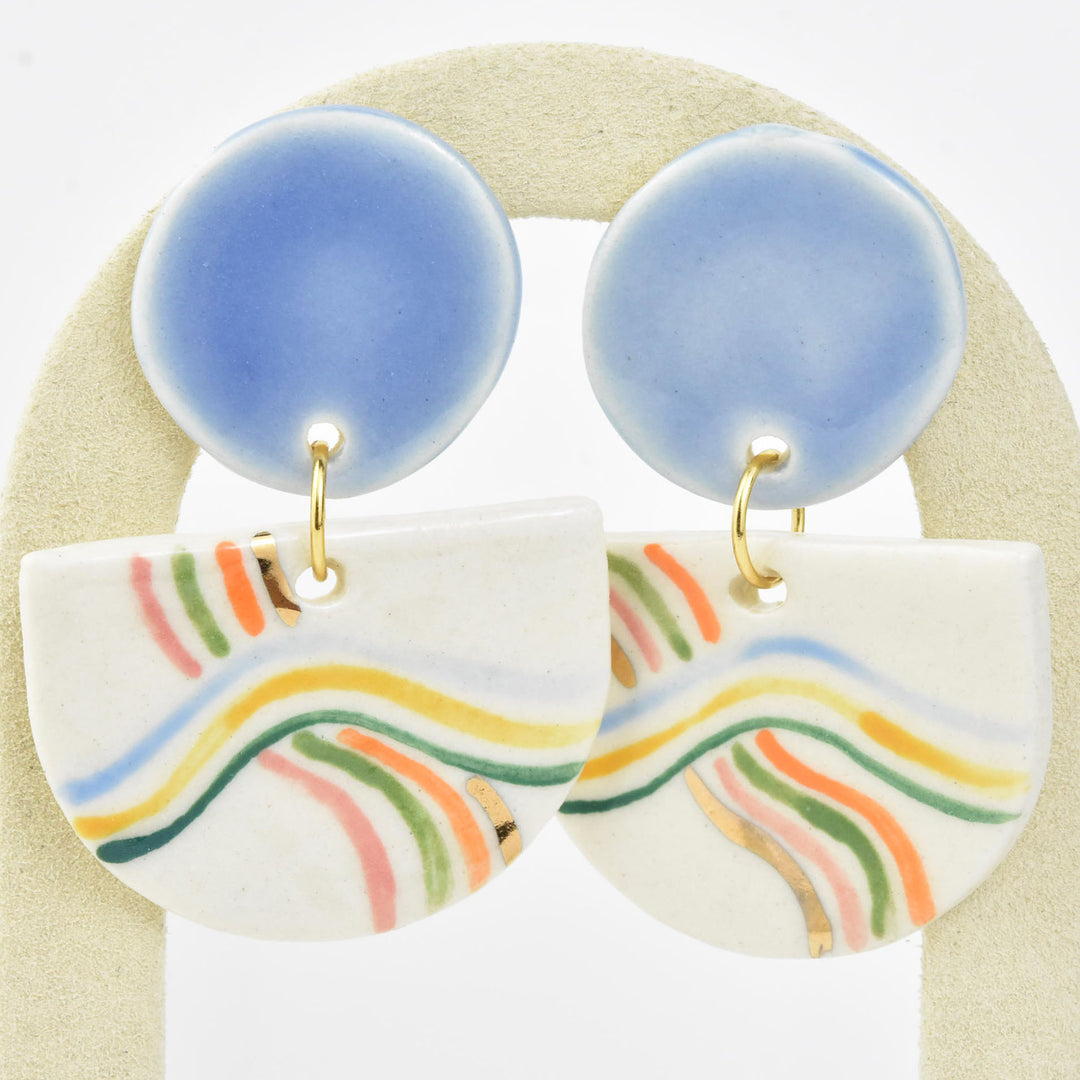 Rainbow Stripe Midcentury Statement Earrings - Goldmakers Fine Jewelry