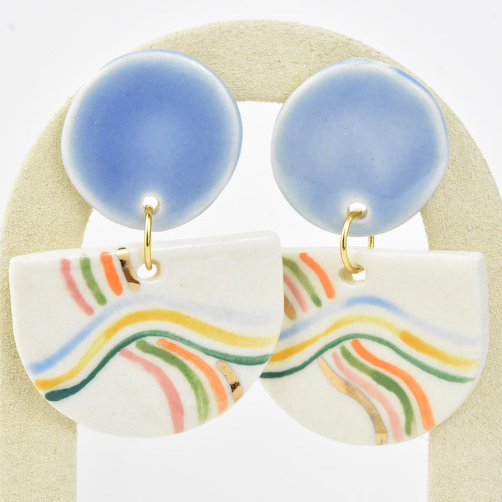 Rainbow Stripe Midcentury Statement Earrings - Goldmakers Fine Jewelry
