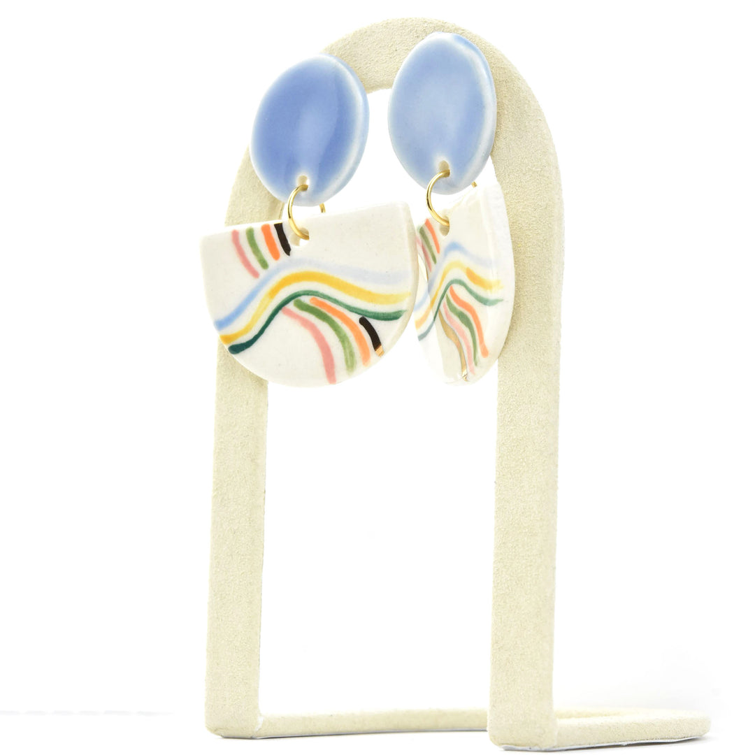 Rainbow Stripe Midcentury Statement Earrings - Goldmakers Fine Jewelry