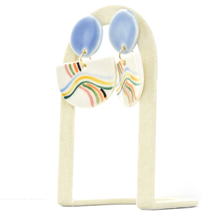 Rainbow Stripe Midcentury Statement Earrings - Goldmakers Fine Jewelry