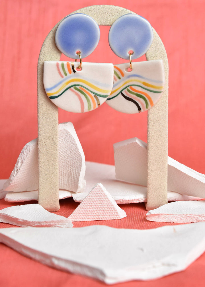 Rainbow Stripe Midcentury Statement Earrings - Goldmakers Fine Jewelry