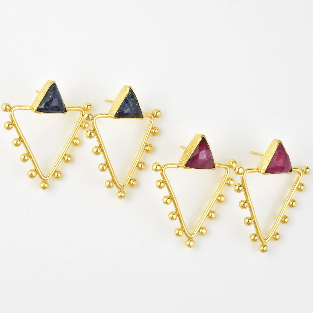 Studded Triangle Lapis Earrings - Goldmakers Fine Jewelry