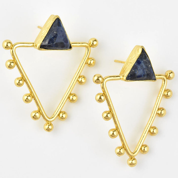 Studded Triangle Lapis Earrings - Goldmakers Fine Jewelry