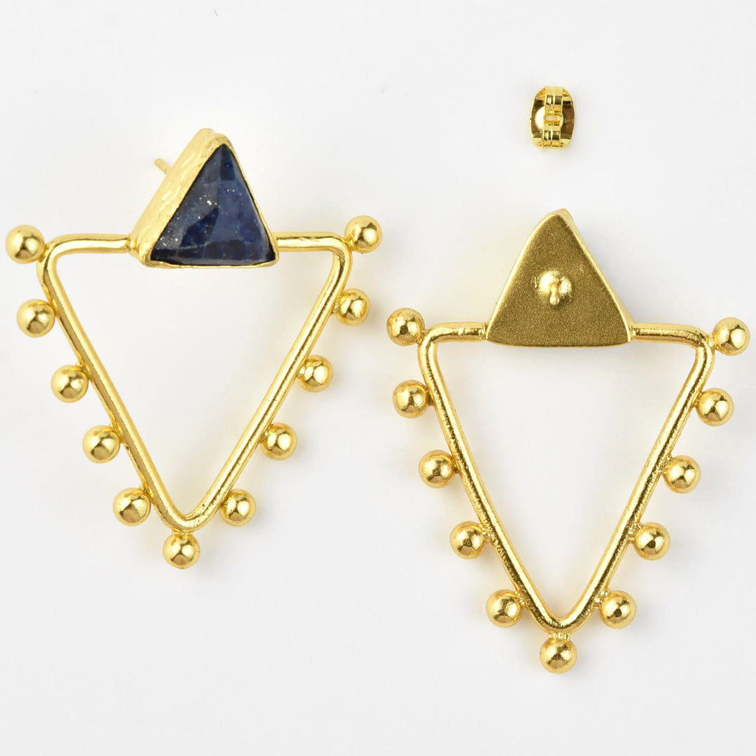 Studded Triangle Lapis Earrings - Goldmakers Fine Jewelry