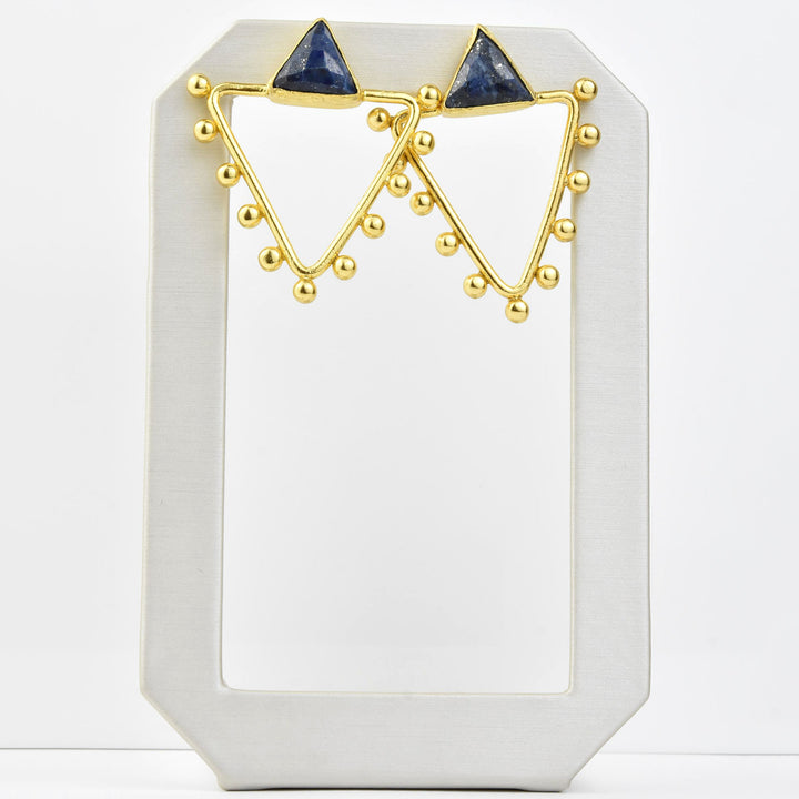 Studded Triangle Lapis Earrings - Goldmakers Fine Jewelry