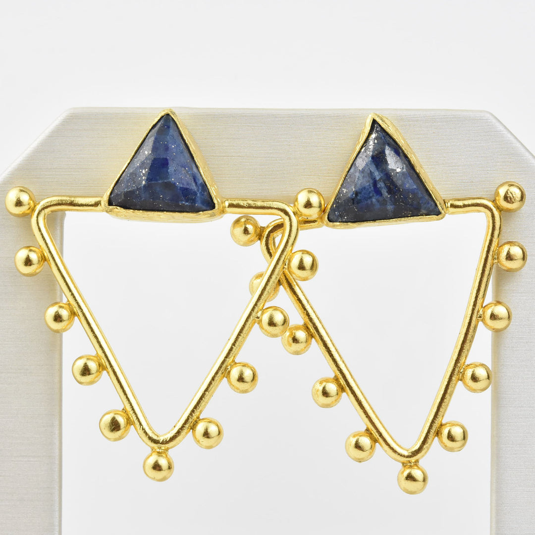 Studded Triangle Lapis Earrings - Goldmakers Fine Jewelry