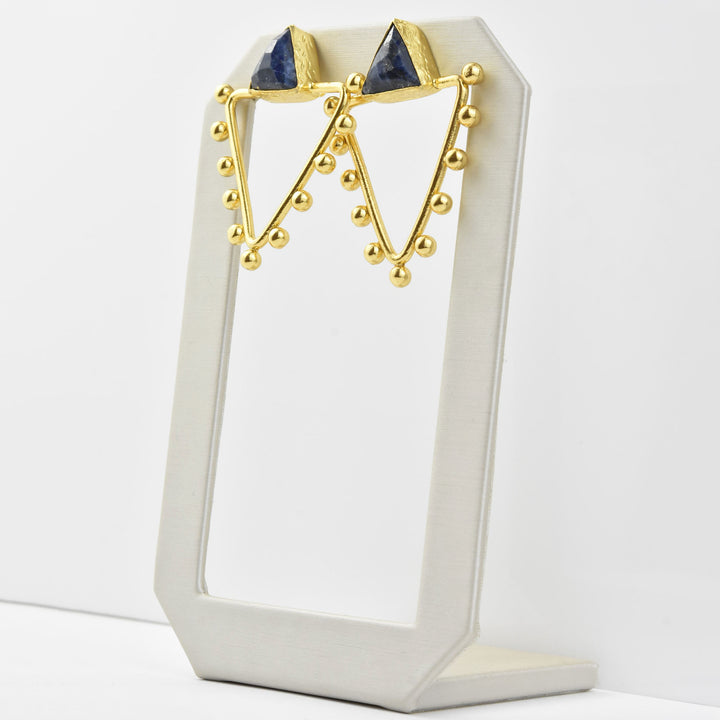 Studded Triangle Lapis Earrings - Goldmakers Fine Jewelry