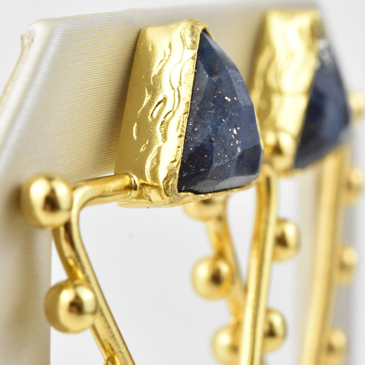 Studded Triangle Lapis Earrings - Goldmakers Fine Jewelry