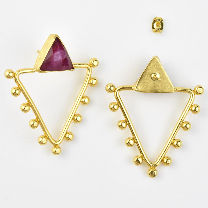 Studded Triangle Ruby Earrings - Goldmakers Fine Jewelry