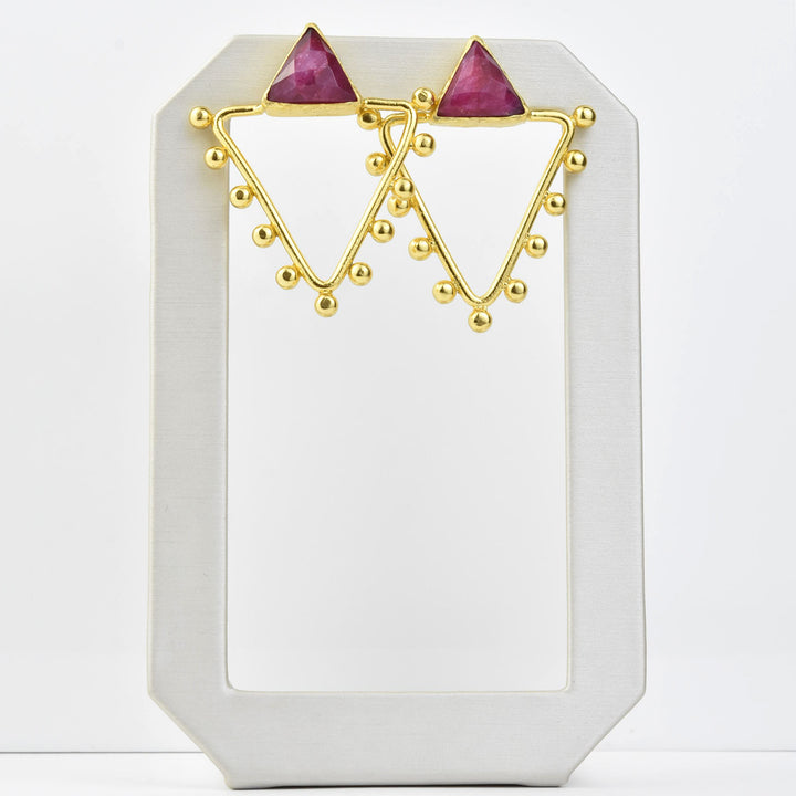 Studded Triangle Ruby Earrings - Goldmakers Fine Jewelry