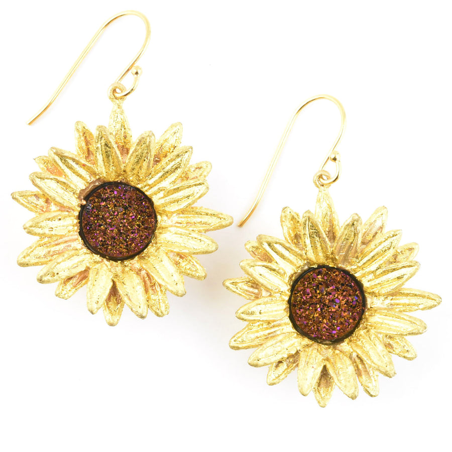 Large Sunflower Druzy Earrings - Goldmakers Fine Jewelry