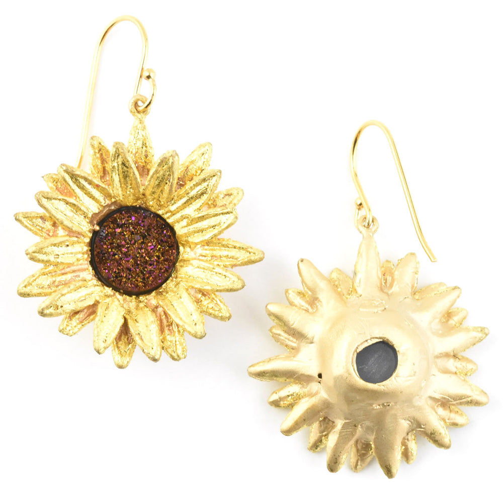 Large Sunflower Druzy Earrings - Goldmakers Fine Jewelry