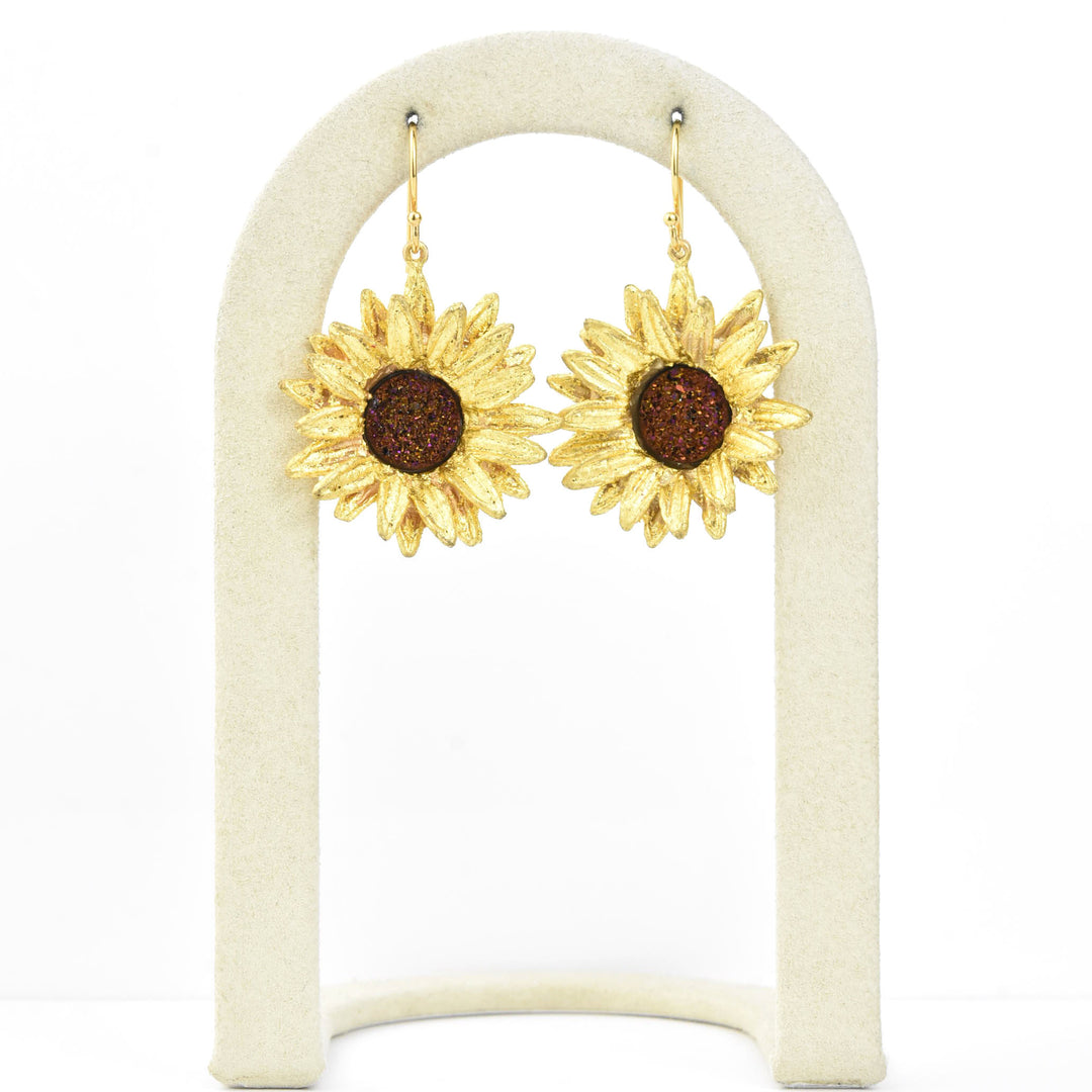 Large Sunflower Druzy Earrings - Goldmakers Fine Jewelry