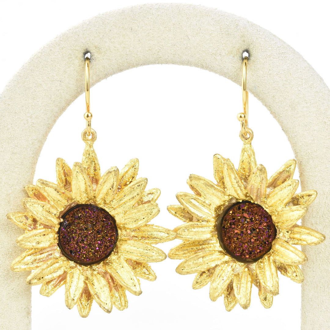 Large Sunflower Druzy Earrings - Goldmakers Fine Jewelry
