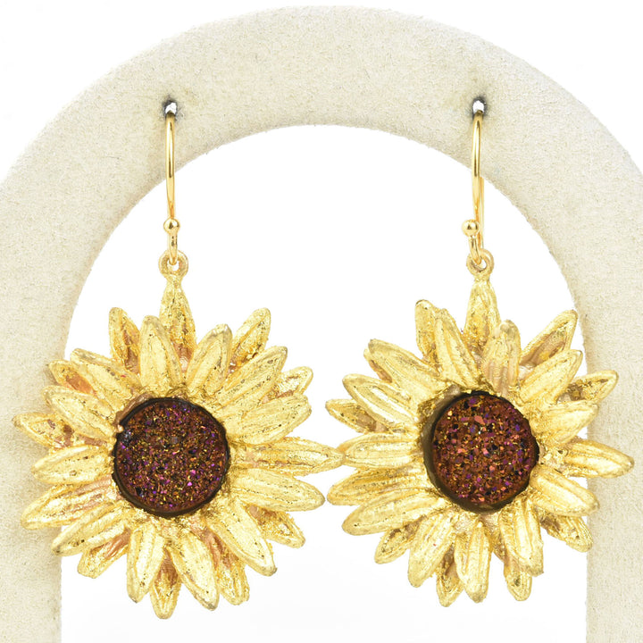 Large Sunflower Druzy Earrings - Goldmakers Fine Jewelry