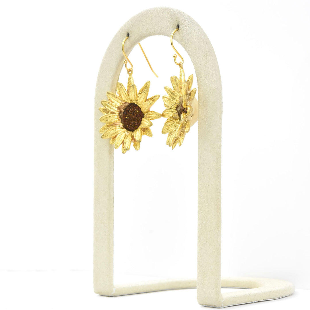 Large Sunflower Druzy Earrings - Goldmakers Fine Jewelry