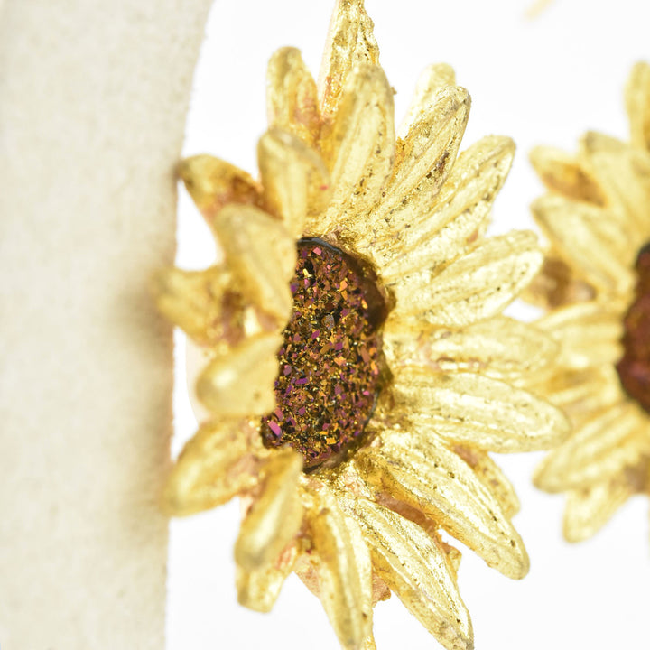 Large Sunflower Druzy Earrings - Goldmakers Fine Jewelry