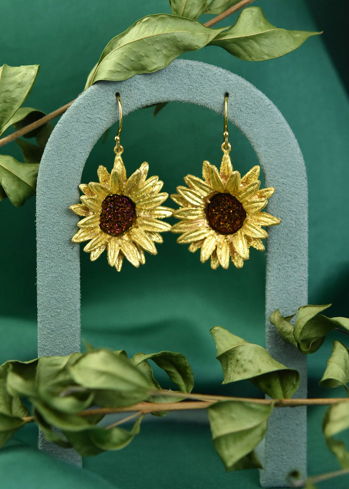 Large Sunflower Druzy Earrings - Goldmakers Fine Jewelry