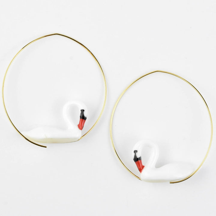 White Swan Hoop Earrings - Goldmakers Fine Jewelry