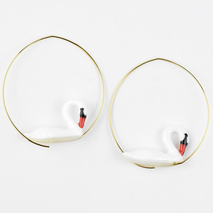 White Swan Hoop Earrings - Goldmakers Fine Jewelry