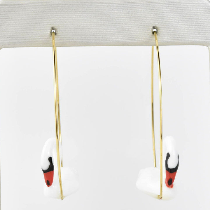 White Swan Hoop Earrings - Goldmakers Fine Jewelry