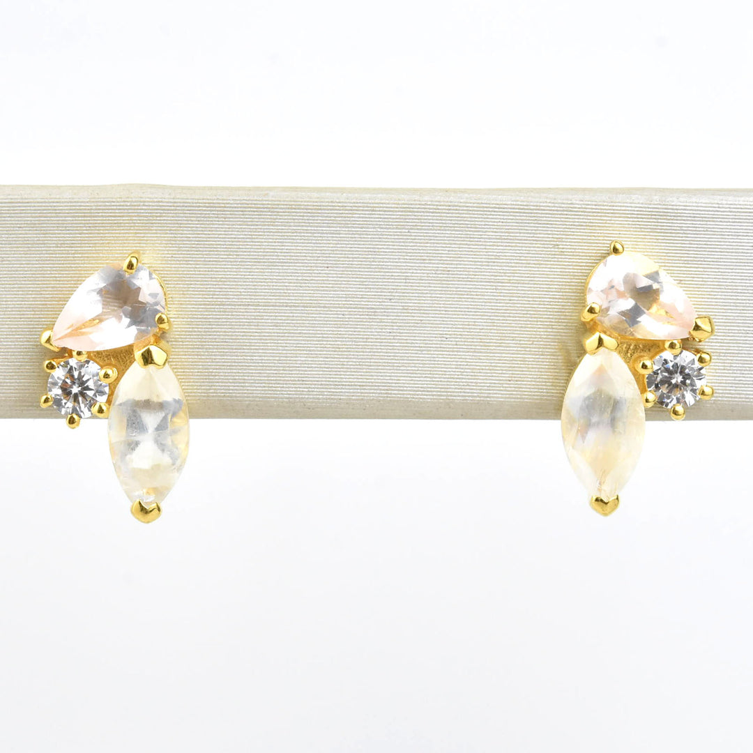 Moonstone, Quartz & CZ Sweet Pea Studs