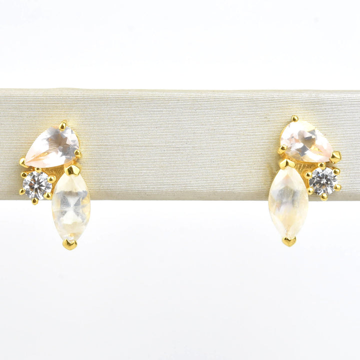 Moonstone, Quartz & CZ Sweet Pea Studs