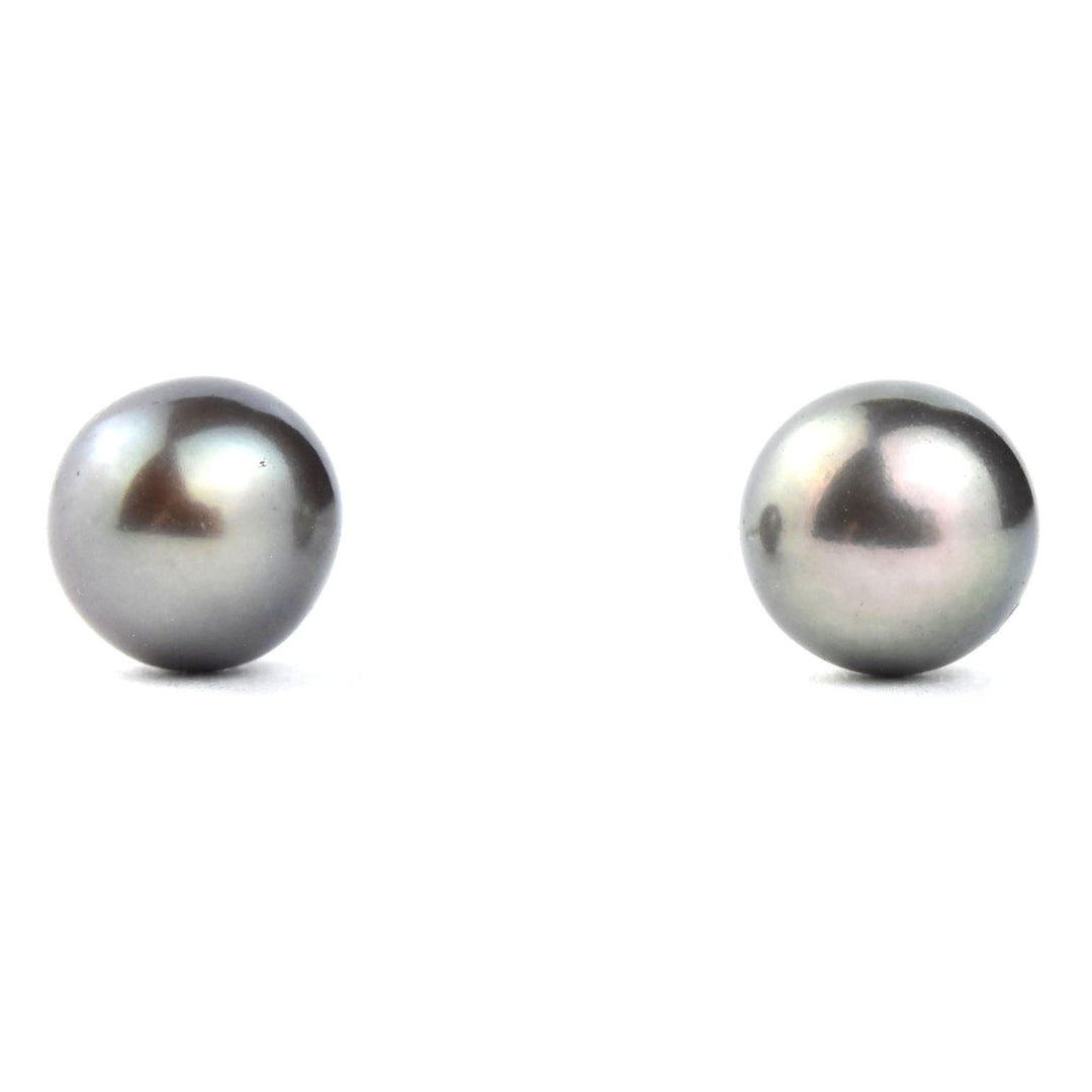 Teal Black Pearl Studs in 14k Yellow Gold No. 1