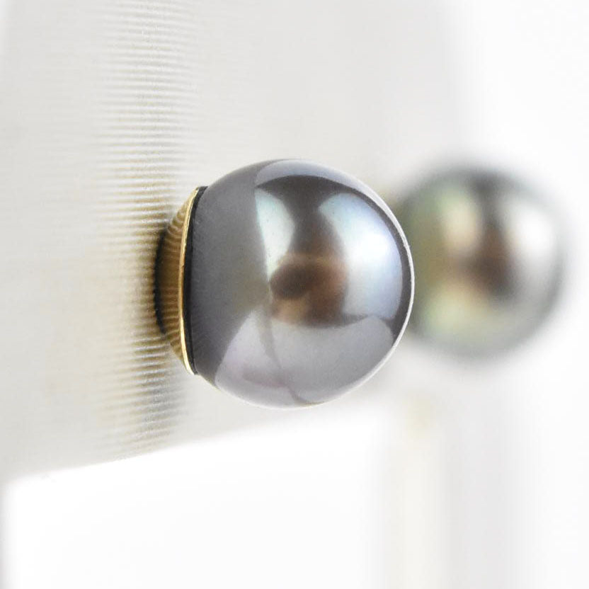 Teal Black Pearl Studs in 14k Yellow Gold No. 1