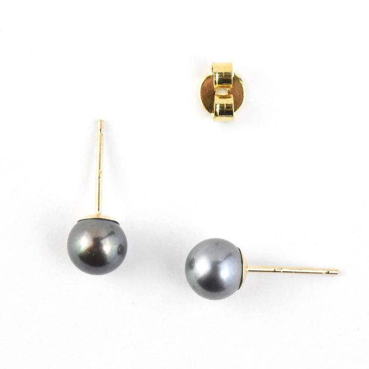 Teal Black Pearl Studs in 14k Yellow Gold No. 2