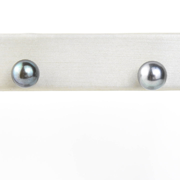 Teal Black Pearl Studs in 14k Yellow Gold No. 2