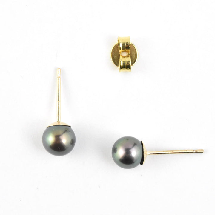 Teal Black Pearl Studs in 14k Yellow Gold No. 3