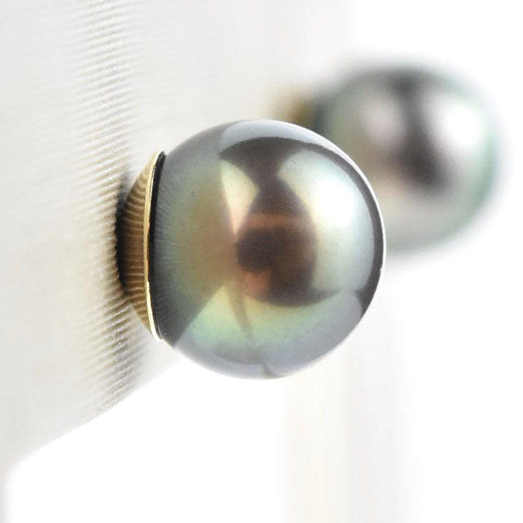 Teal Black Pearl Studs in 14k Yellow Gold No. 3