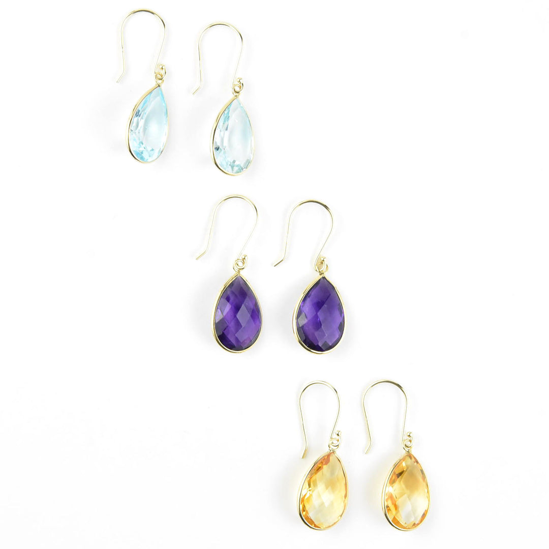 Teardrop Gemstone Earrings in 14k Yellow Gold