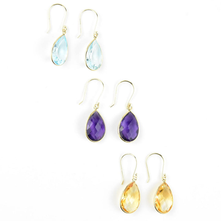 Teardrop Gemstone Earrings in 14k Yellow Gold