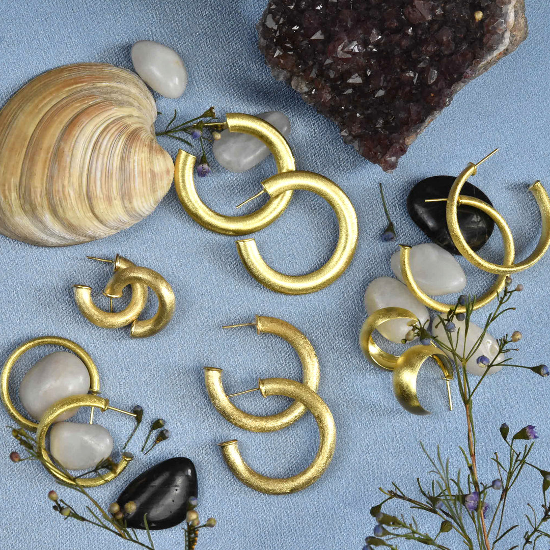 Medium Wide Textured Gold Tone Hoops - Goldmakers Fine Jewelry