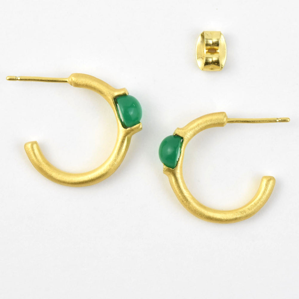 Textured Hoops w/ Green Onyx - Goldmakers Fine Jewelry