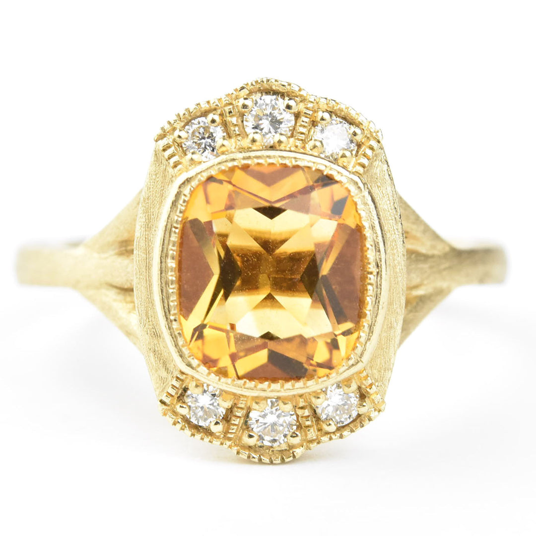 The Maribelle: Citrine and Diamond Ring in 14k Yellow Gold