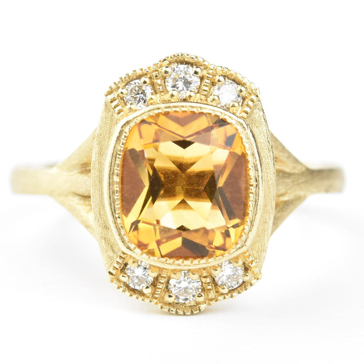The Maribelle: Citrine and Diamond Ring in 14k Yellow Gold