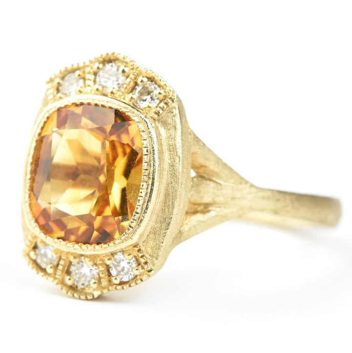 The Maribelle: Citrine and Diamond Ring in 14k Yellow Gold