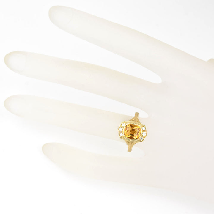 The Maribelle: Citrine and Diamond Ring in 14k Yellow Gold
