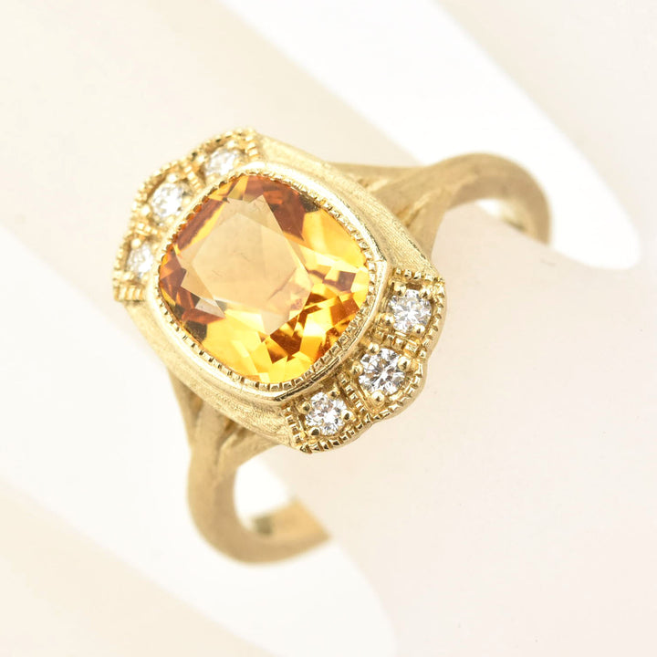 The Maribelle: Citrine and Diamond Ring in 14k Yellow Gold