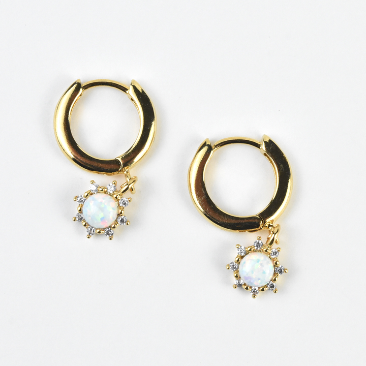 Amal Huggies with Opal Charm - Goldmakers Fine Jewelry