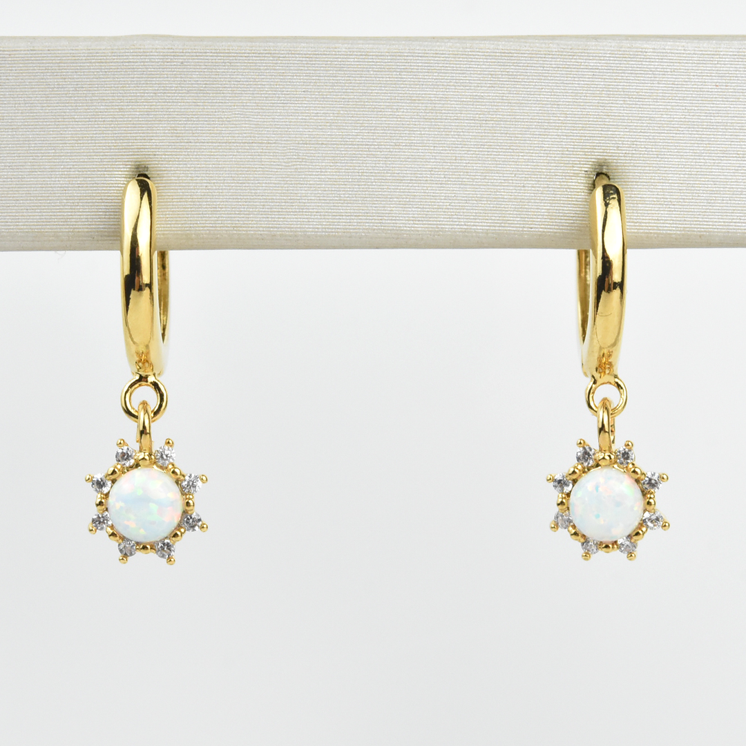 Amal Huggies with Opal Charm - Goldmakers Fine Jewelry