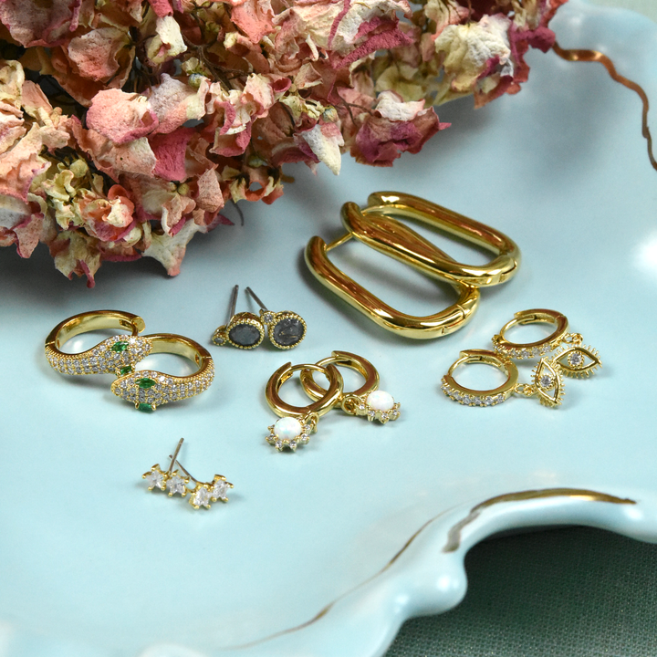Amal Huggies with Opal Charm - Goldmakers Fine Jewelry