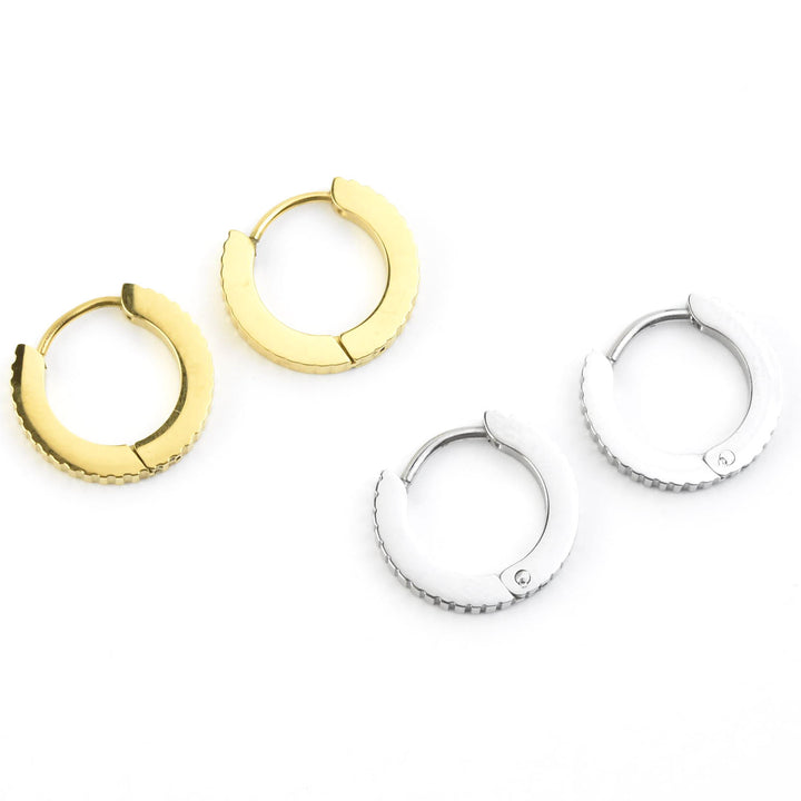 Thin Textured Huggie Hoops - Goldmakers Fine Jewelry