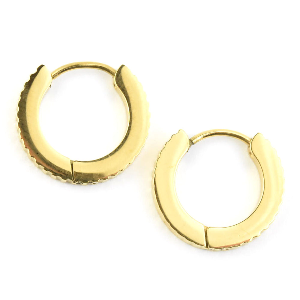 Thin Textured Huggie Hoops - Goldmakers Fine Jewelry